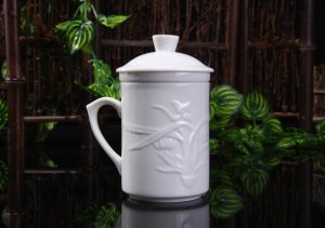 高檔德化玉瓷三件套 會(huì)議杯辦公杯促銷(xiāo)禮品杯可定制LOGO